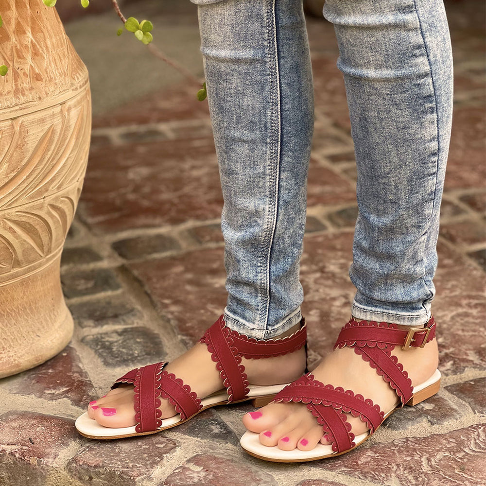 
            
                Load image into Gallery viewer, Emilia Gladiator Red Sandals
            
        